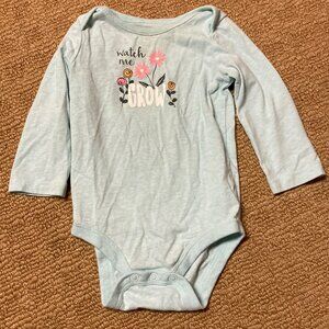 Jumping Beans Bodysuit Baby Girl 9 Month Long Sleeve Blue Floral Watch Me Grow